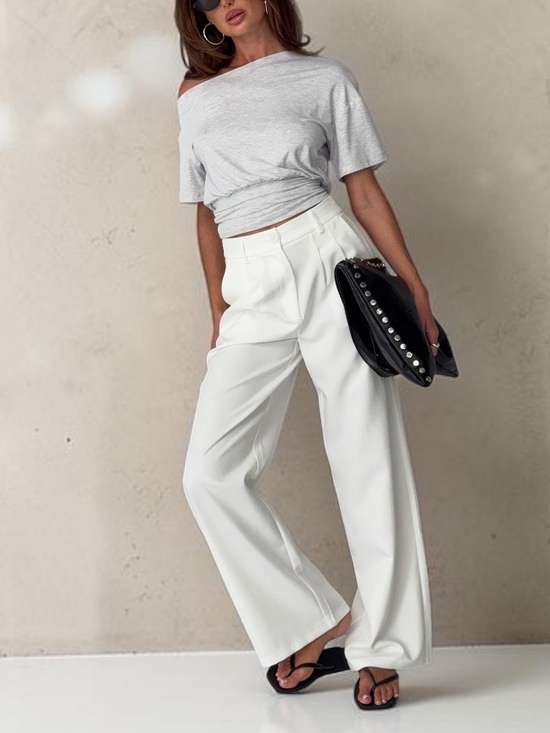 Princess Polly Pants - NEW Princess Polly White High Waisted Wide Leg Trouser Pants Minimal Chic